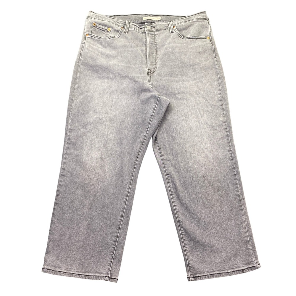 Levis Ribcage Straight Ankle Jeans Grey High Rise Button Fly 18W Grunge Retro